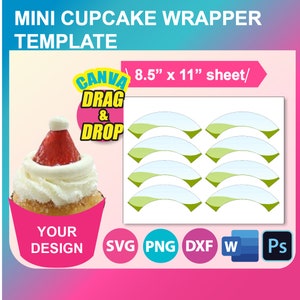 MIni Cupcake Wrapper Template, SVG, DXF, Canva, Ms Word Docx, Png, Psd, 8.5&quot;x11&quot; sheet, Printable