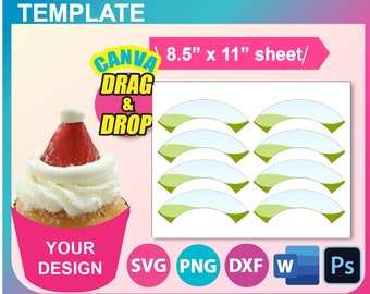 MIni Cupcake Wrapper Template, SVG, DXF, Canva, Ms Word Docx, Png, Psd, 8.5"x11" sheet, Printable