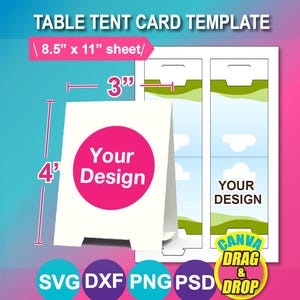 Modèle de carte de tente de table, carte d'étiquette de nourriture, SVG, DXF, MS Word docx, Png, Psd, feuille de 8,5 x 11 po, imprimable, téléchargement immédiat