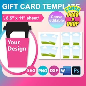 Kaffee Karte Geschenkkartenhalter Vorlage, Geschenkkarten Vorlage, SVG, Canva, DXF, Ms Word docx, Png, Psd, 8,5 "x 11" Blatt, Printable