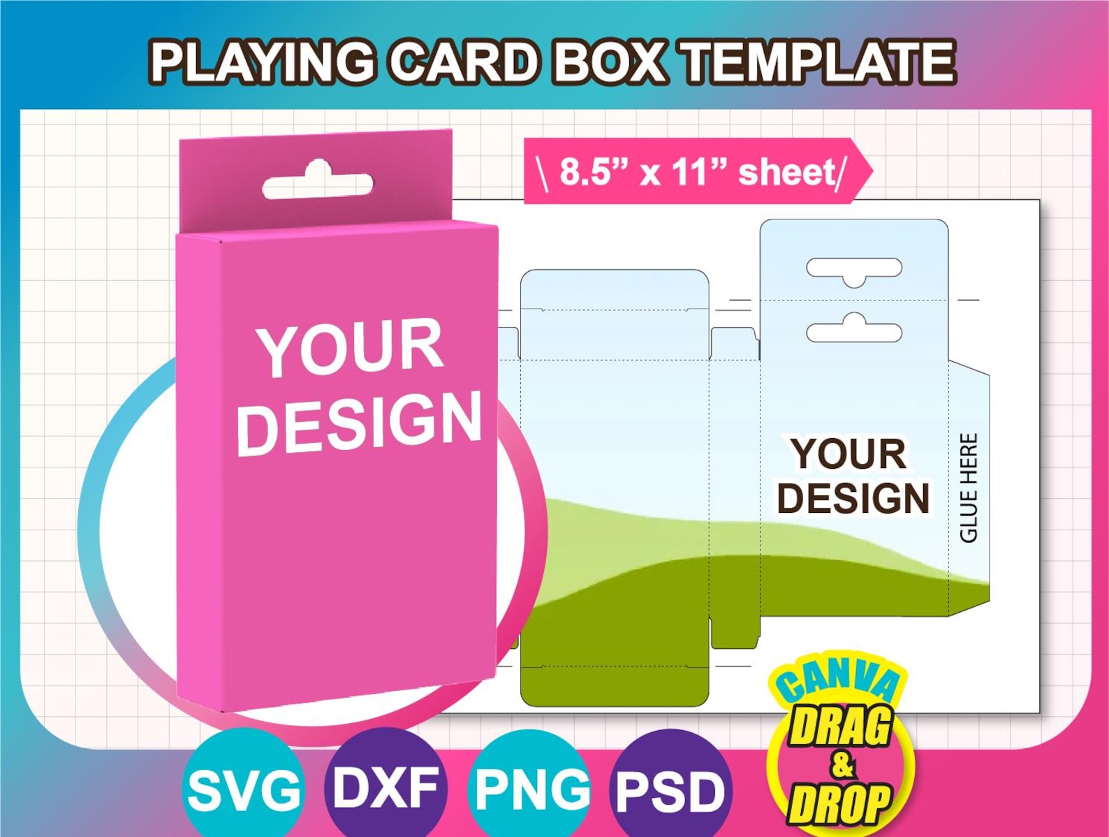 Playing Card Box Template (svg, Canva, Dxf, Png, Psd) (digital Download ...