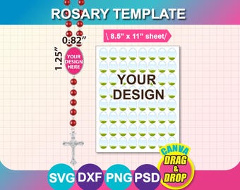 Rosary Sublimation Template, Rosary Photo template, Canva, SVG, DXF, Ms Word docx, Png, Psd, 8.5"x11" sheet, Printable, Instant Download