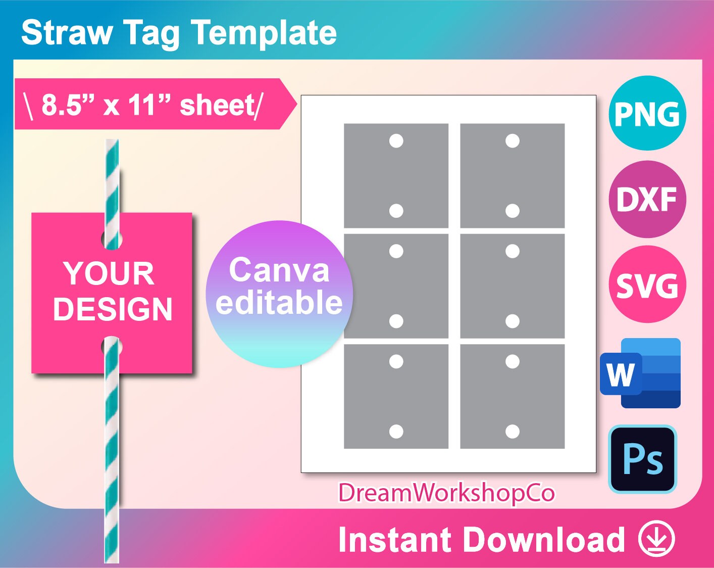 Straw Tag Template Straw Tag SVG Template Svg DXF Canva - Etsy