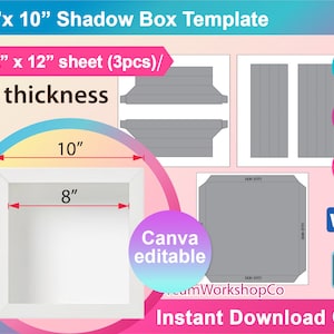 Paper Box Frame, Light box Template. Shadow Box, light Box Svg, Shadow Box Frame template, Canva, SVG, DXF, Ms Word Docx, Png, Psd