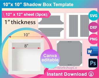 Paper Box Frame, Light box Template. Shadow Box, light Box Svg, Shadow Box Frame template, Canva, SVG, DXF, Ms Word Docx, Png, Psd