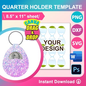Coin Holder, Quarter Holder Template, SVG, DXF, Ms Word, Png, PDd,  8.5x11" sheet, Printable, Instant Download