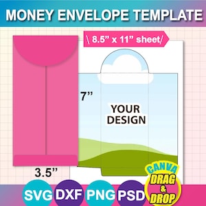 Money Holder, Money Envelope Template, Case Envelope Cut file, SVG, Canva, Ms word, PNG, SVG, Dxf, 8.5x11&quot; sheet, Printable