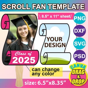 Scroll Fan Template, Graduation Fan, Template, PSD, SVG, DXF, Ms Word Docx, Canva, Png, 8.5&quot;x11&quot; sheet, Printable, Instant Download