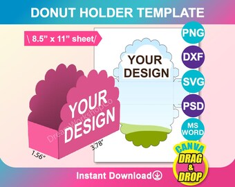 Scalloped Donut Box, Gift Box Template, Ms word, PSD, PNG, SVG, Dxf, 8.5" x 11" sheet, Printable, Instant Download