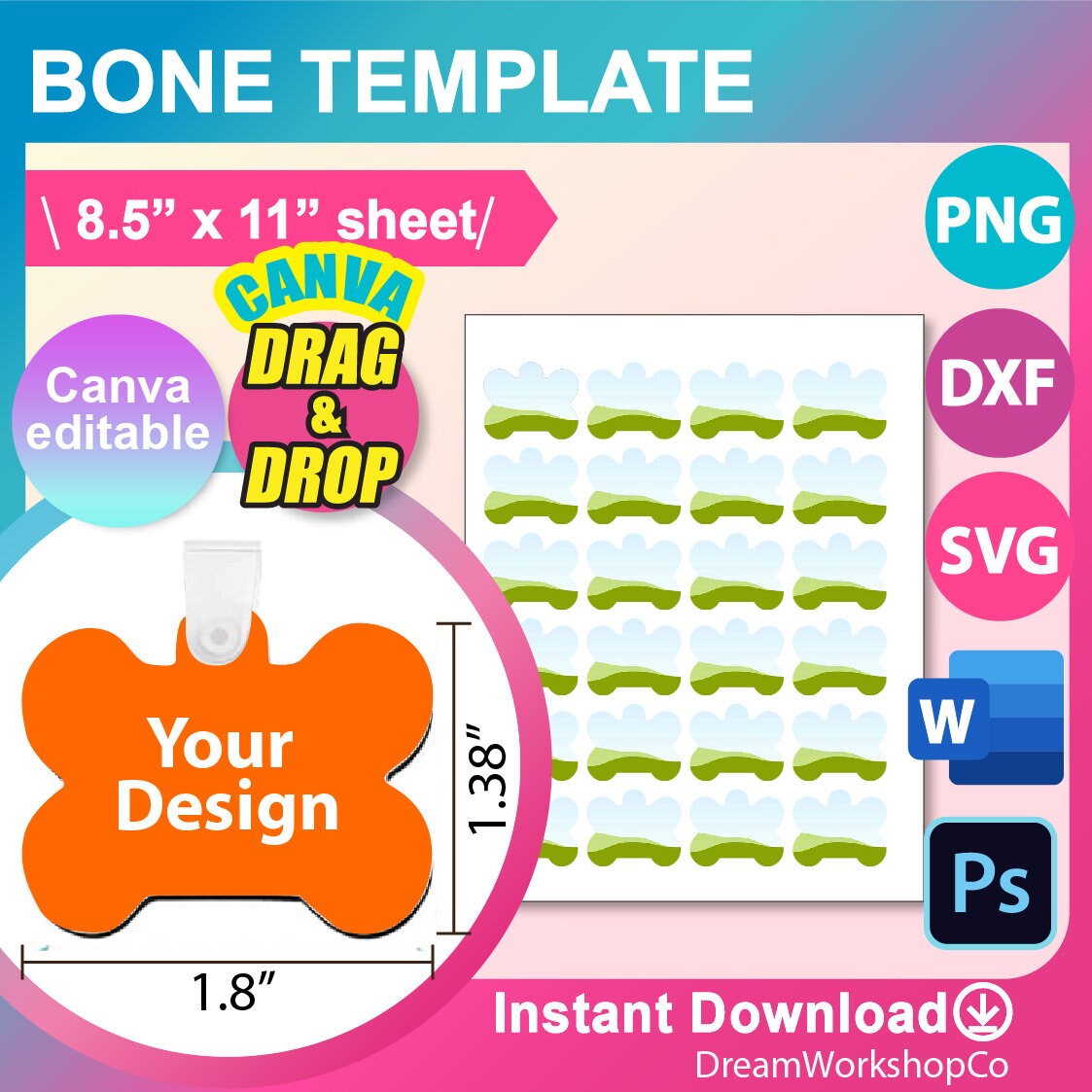 Bone Keychain Template, Bone Tag Template, Bone Tag SVG, Sublimation ...