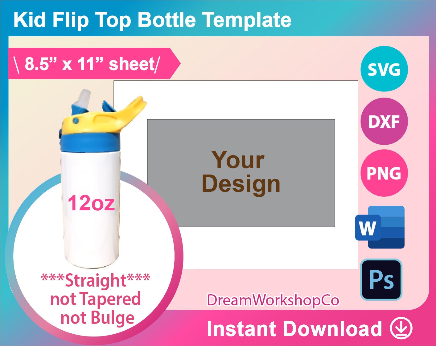 12oz Flip Top Kids Water Bottle Template Flip Top Tumbler | Etsy