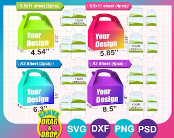 SALE!! Bundle Gable Box Template, Bundle Gable SVG, Canva, DXF, Ms Word Docx, Png, Psd, 8.5"x11" sheet, Printable