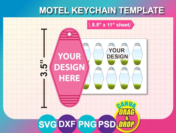 Motel Keychain Template, Sublimation Template, SVG, DXF, Ms Word Docx, Canva, Png, Psd, 8.5"x11" sheet