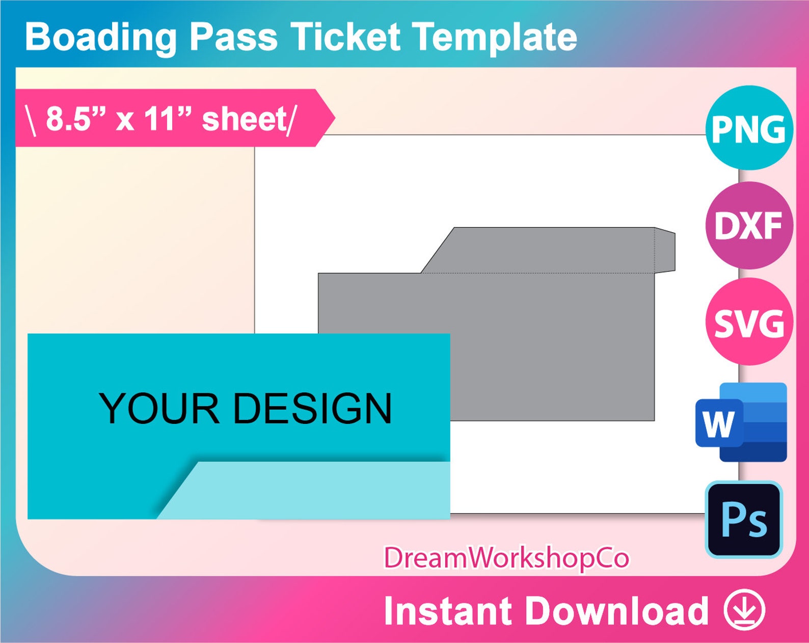 Boarding Pass Envelope Template Ms Word Canva PSD PNG Etsy