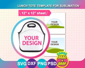 Lunch Bag Template, Sublimation Template, Canva, SVG, DXF, Ms Word Docx, Png, Psd, 12x12 Sheet, Printable