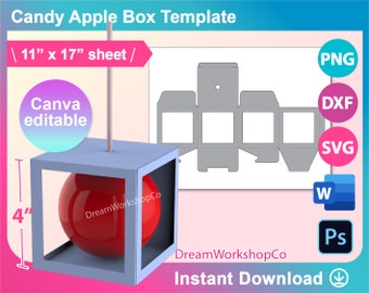 Caramel Apple Box Template, Cake Pop Box template, PSD, SVG, DXF, Ms Word Docx, Png, 8.5"x11" sheet, Printable