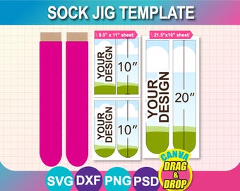 Adult Sock Jig Template, sublimation, SVG, DXF, Ms Word Docx, Png, Psd. Printable