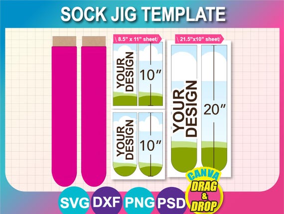 Adult Sock Jig Template, sublimation, SVG, DXF, Ms Word Docx, Png, Psd. Printable