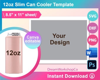 12oz Slim Can Cooler Template, Sublimation Template, Canva, SVG, DXF, Png,  Psd, Ms Word, 8.5x11 Sheet, Printable, Instant Download - Etsy