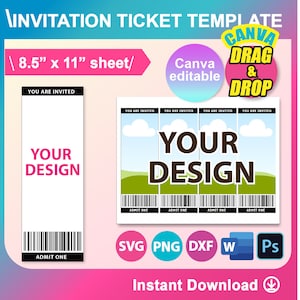 Einladungskarte schwarz, Frau Wort, Canva, PSD, PNG, SVG, Dxf, 8,5x11 Zoll Blatt, bedruckbar, Instant Download