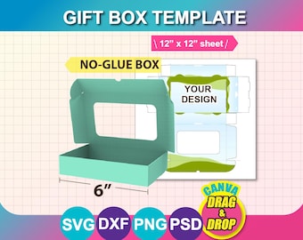 Rectangle Box No-Glue Window Box Template, Cake Box, Bow Box Template, Cookie Box SVG, Chocolate box, Canva, DXF, Ms Word Docx, Png, Psd