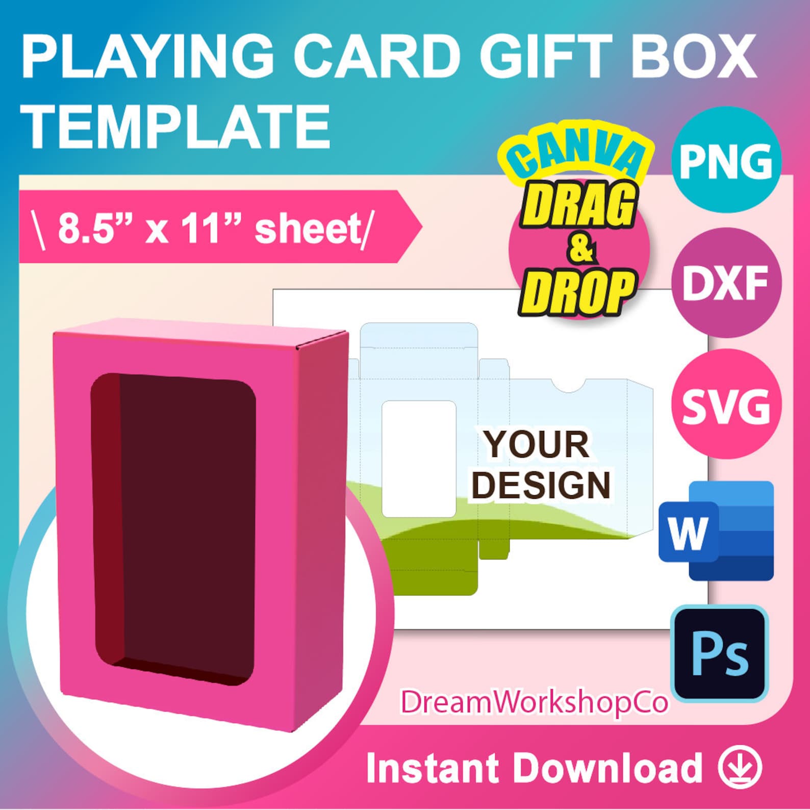 Playing Card Box Template, Trading Card Box Template, Poker Card Box ...