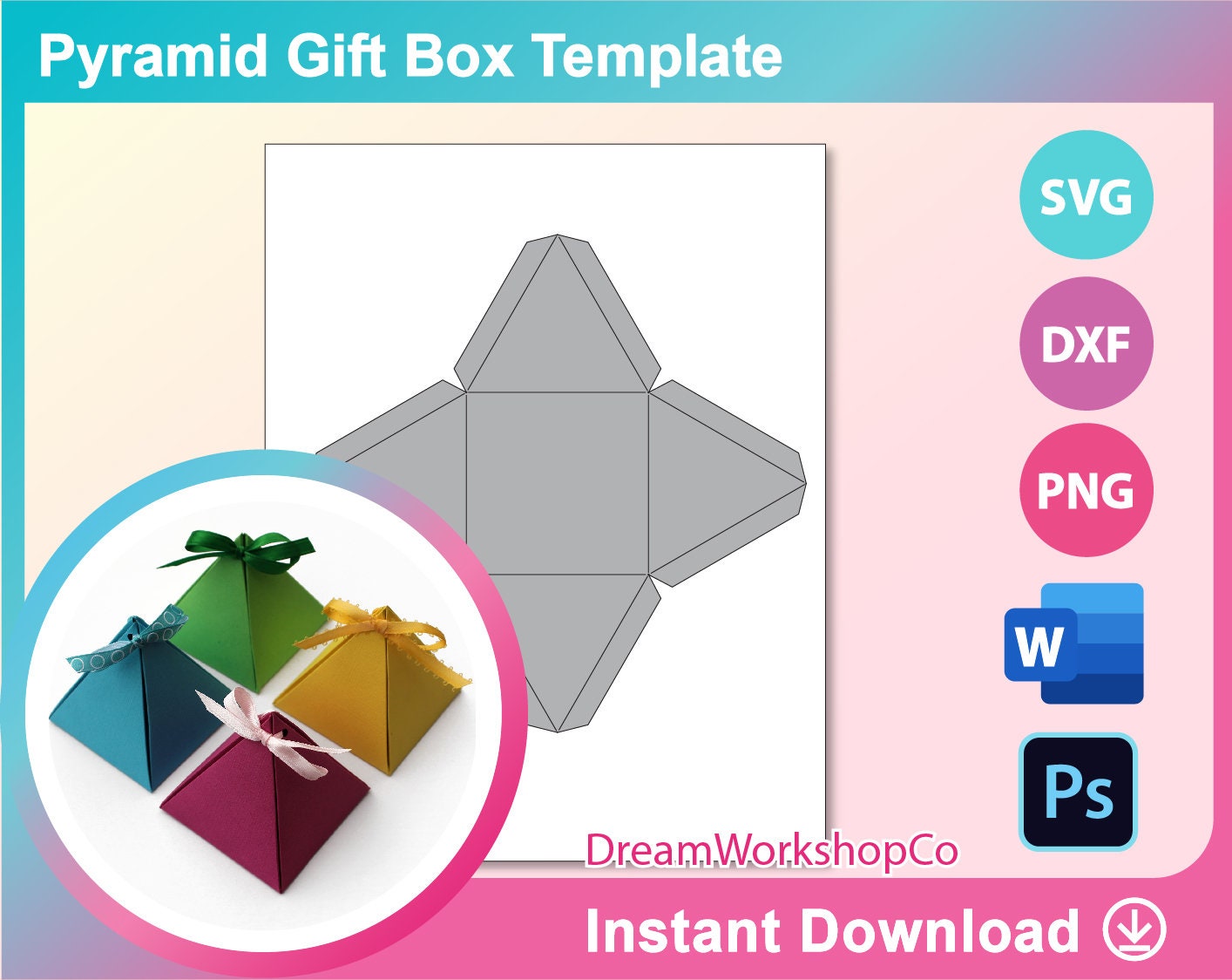Pyramid Gift Box Template Wedding Favor Box Template Candy Etsy