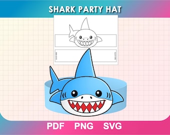 Shark paper coloring crown, PDF, SVG, PNG, 8.5"x11" sheet, Printable