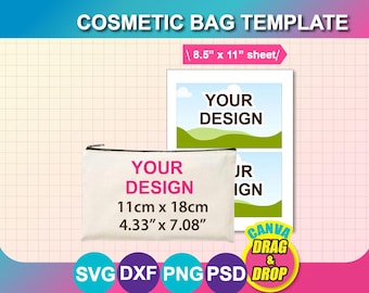 Makeup Bag Template, Comestic Bag, Make  Bag for Sublimation, Canva, SVG, DXF, Ms Word Docx, Png, Psd, 8.5"x11" sheet, Printable