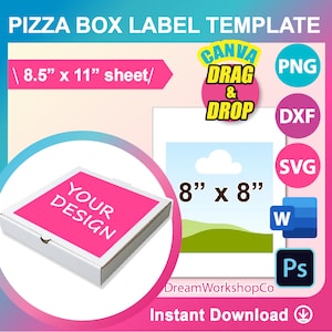 Pizza Box Label Template,  SVG, DXF, Canva, Ms Word Docx, Png, Psd, 8.5&quot;x11&quot; sheet, Printable
