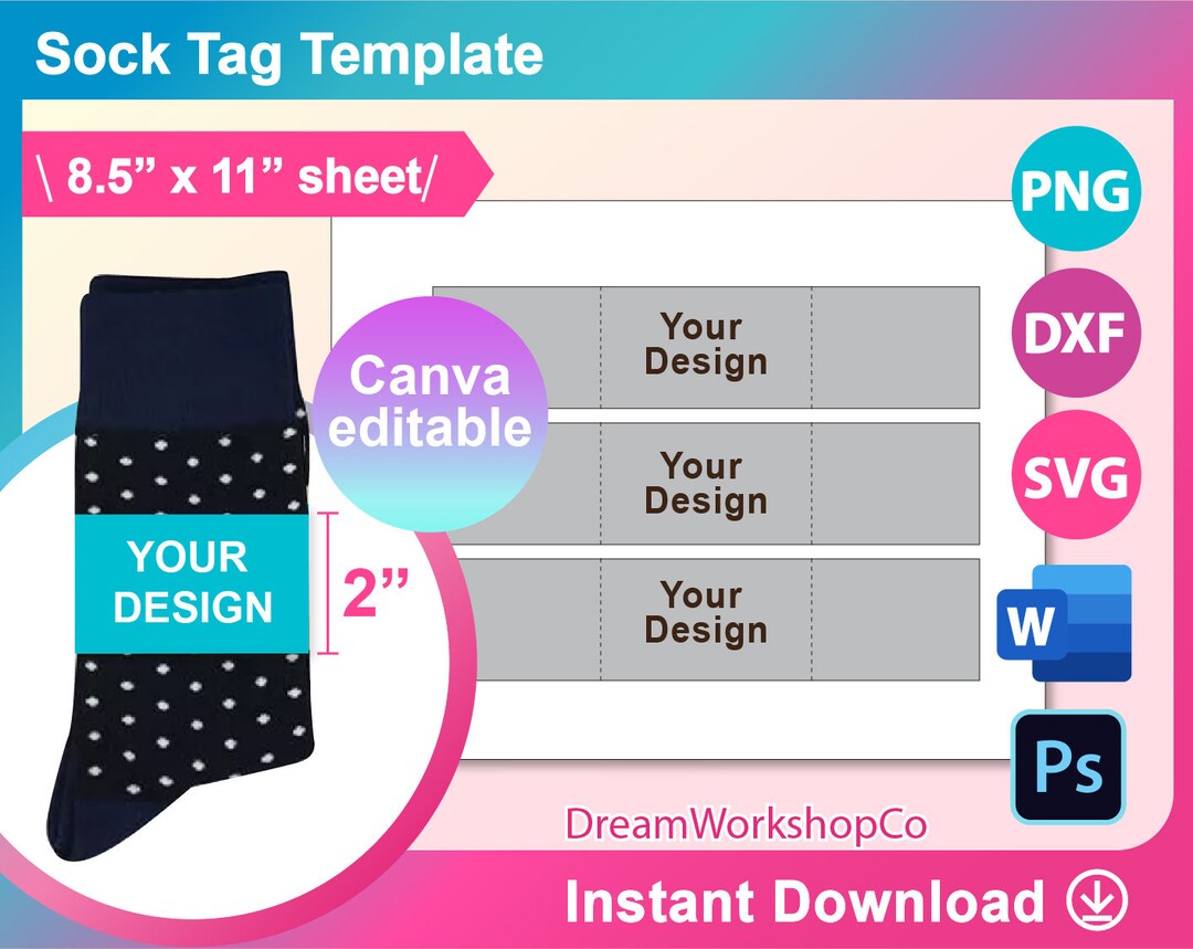 Sock Tag Sock Wrapper Template SVG Sock Gift Tag Template - Etsy