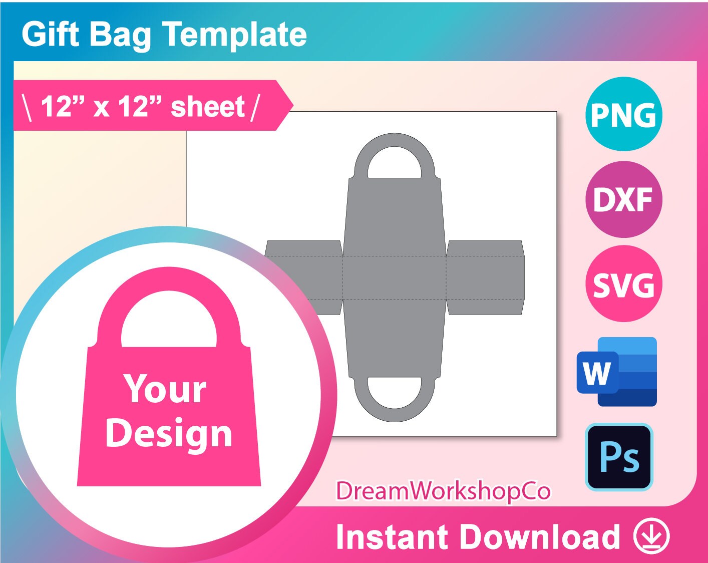 Set of 2 3D Paper Gift Bag papercut template SVG 3D gift bag dxf