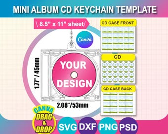 Mini Album CD Keychain Template, Jewel Case Insert (svg, psd, png, dxf)