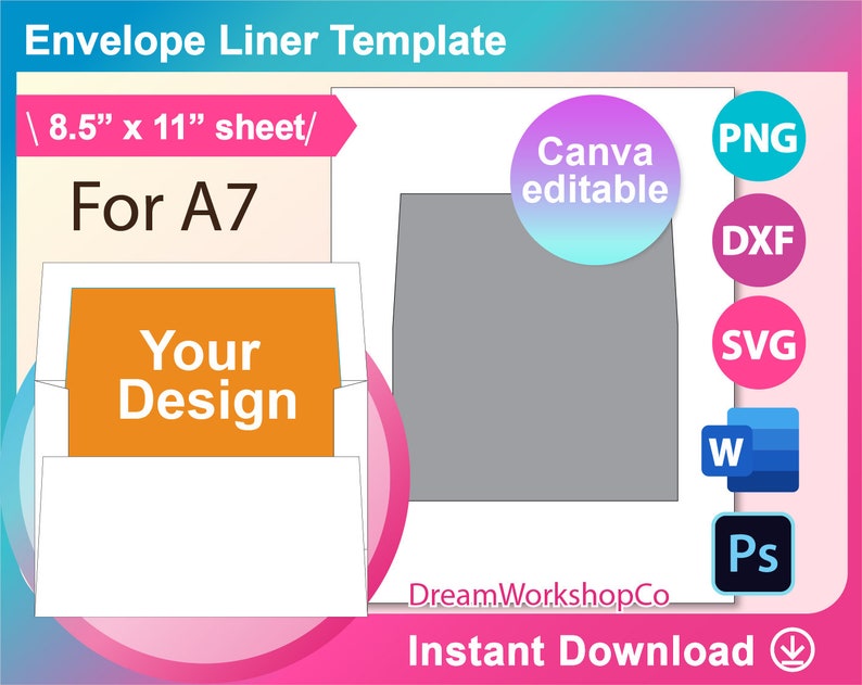 A7 Envelope Liner Template Ms Word PSD PNG Canva SVG Etsy