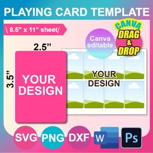 Sjabloon speelkaart 3,5 x 2,5, bevestigingskaart SVG, canva, DXF, Ms Word docx, png, psd, vel 8,5 x 11 inch, afdrukbaar, direct downloaden