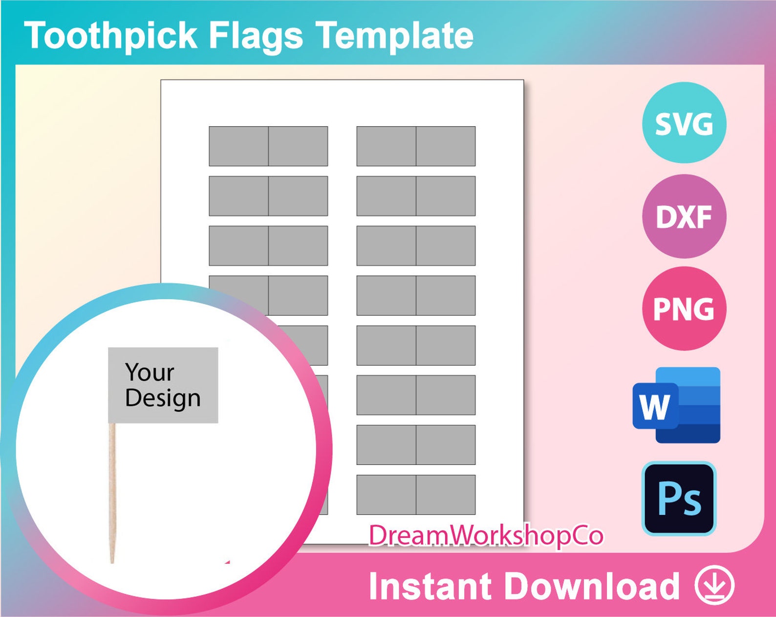 Toothpick Flag Template SVG DXF Ms Word Docx Png PSD - Etsy