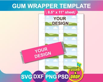 Gum Wrapper Template, SVG, DXF, Canva, Png, Psd, 8.5"x11" sheet, Printable