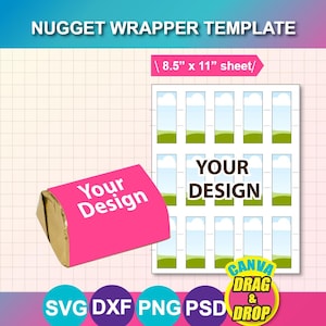 Plantilla para envoltorio de mini caramelos Nugget, plantilla para envoltorio de mini chocolates Nugget, Canva, SVG, DXF, Canva, PNG, PSD, hoja de 8.5" x 11"