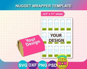 Mall för mini-godispapper med nuggetmotiv, mall för mini-chokladpapper med nuggetmotiv, Canva, SVG, DXF, Canva, Png, Psd, ark 20x28 cm
