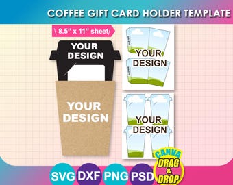 Paper Coffee Cup Gift Card Holder Template, Canva, SVG, DXF, Psd, Png, Digital Download