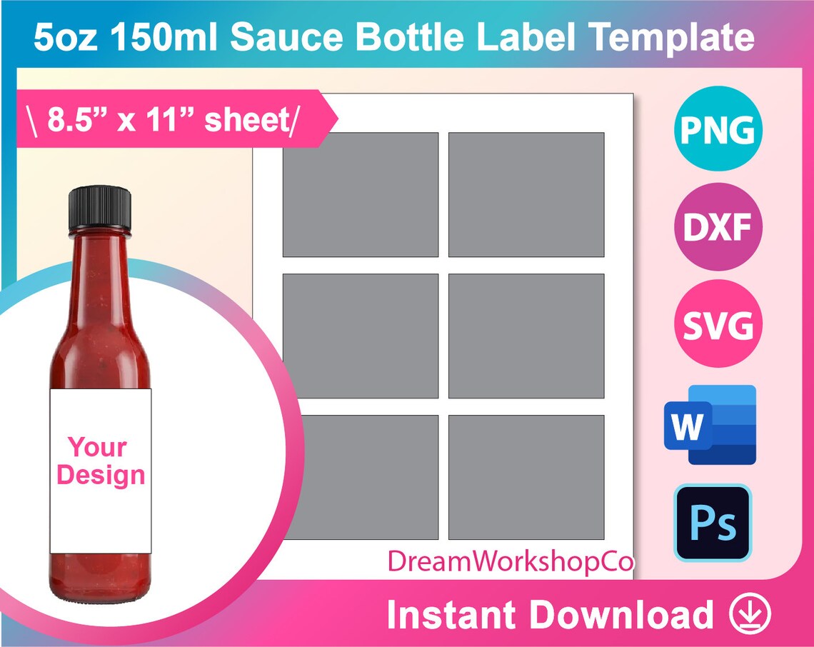5oz Sauce Bottle Label Template Hot Sauce Favor Labels Etsy