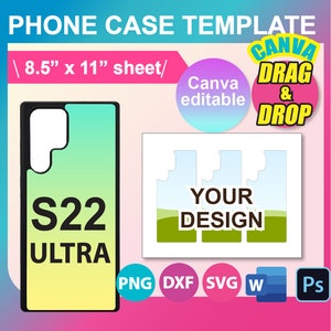 S22 Ultra Phone Case Sublimation Template, Canva, SVG, DXF, Ms Word Docx, Png, Psd, 8.5&quot;x11&quot; sheet, Printable