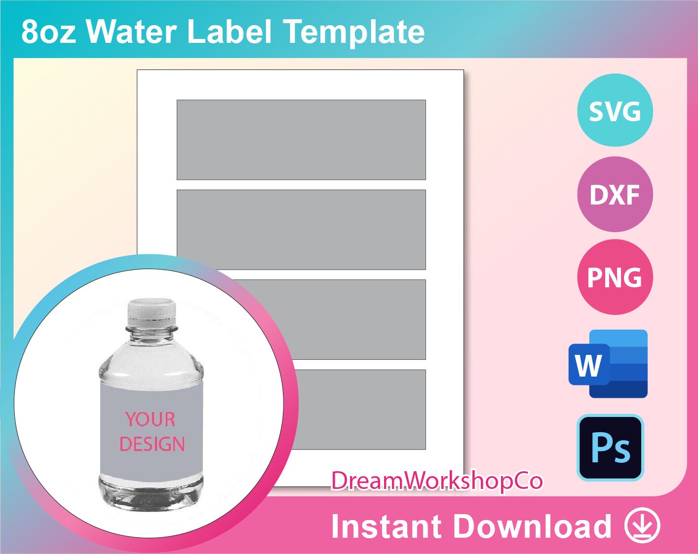 8oz Water Bottle label Mini water bottle labels Water bottle Etsy