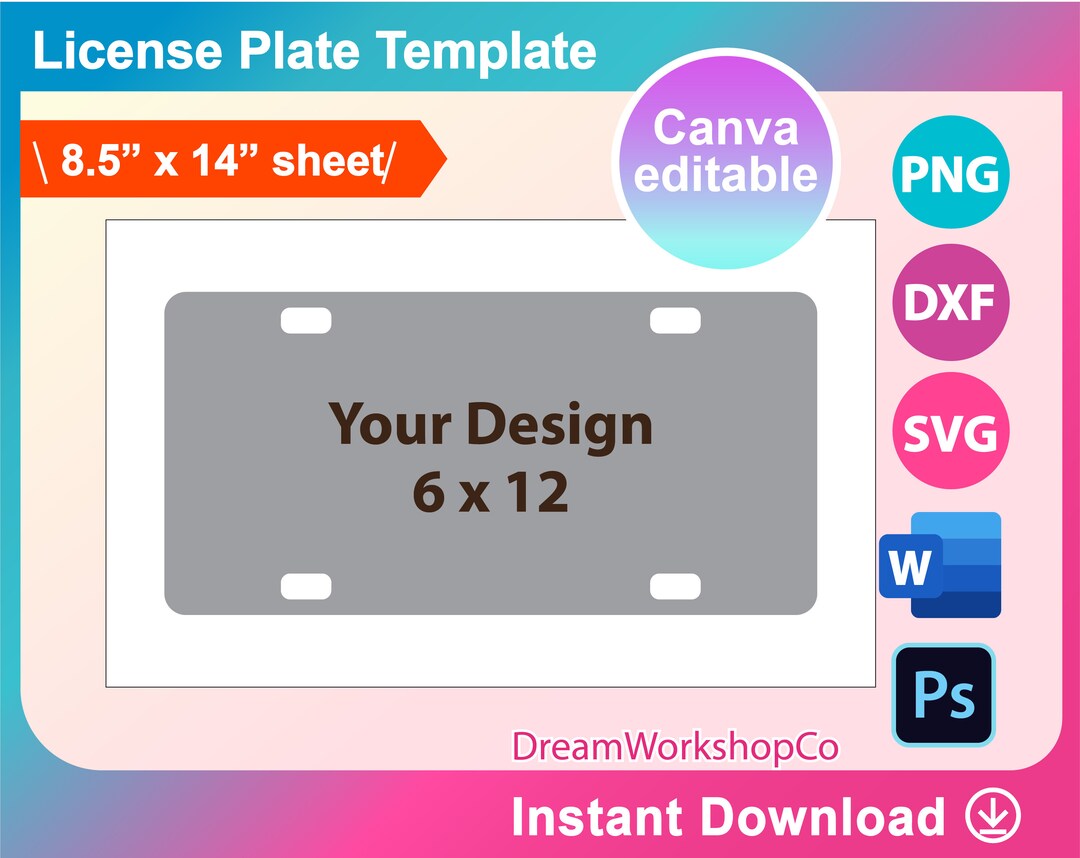 Car License Plate Sublimation Template, License Plate Template for Sublimation, SVG, Canva, DXF