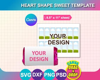 Heart Candy Wrapper Template (svg, dxf, png, psd, docx) (Digital Download)