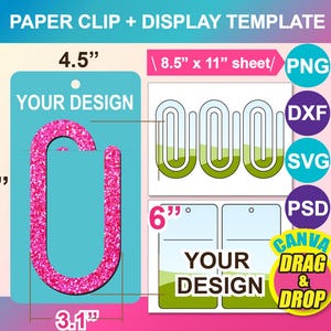ジャンボペーパークリップテンプレート、ジャンボペーパークリップディスプレイカードCanva、SVG、DXF、Png、PSD、8.5インチ×11インチシート、印刷可能