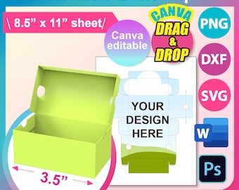 Mini Shoes Box Template, Mini Sneaker Box template, Gift Box Template, Box with Lid template Canva, Ms word, PSD, PNG, SVG, Dxf