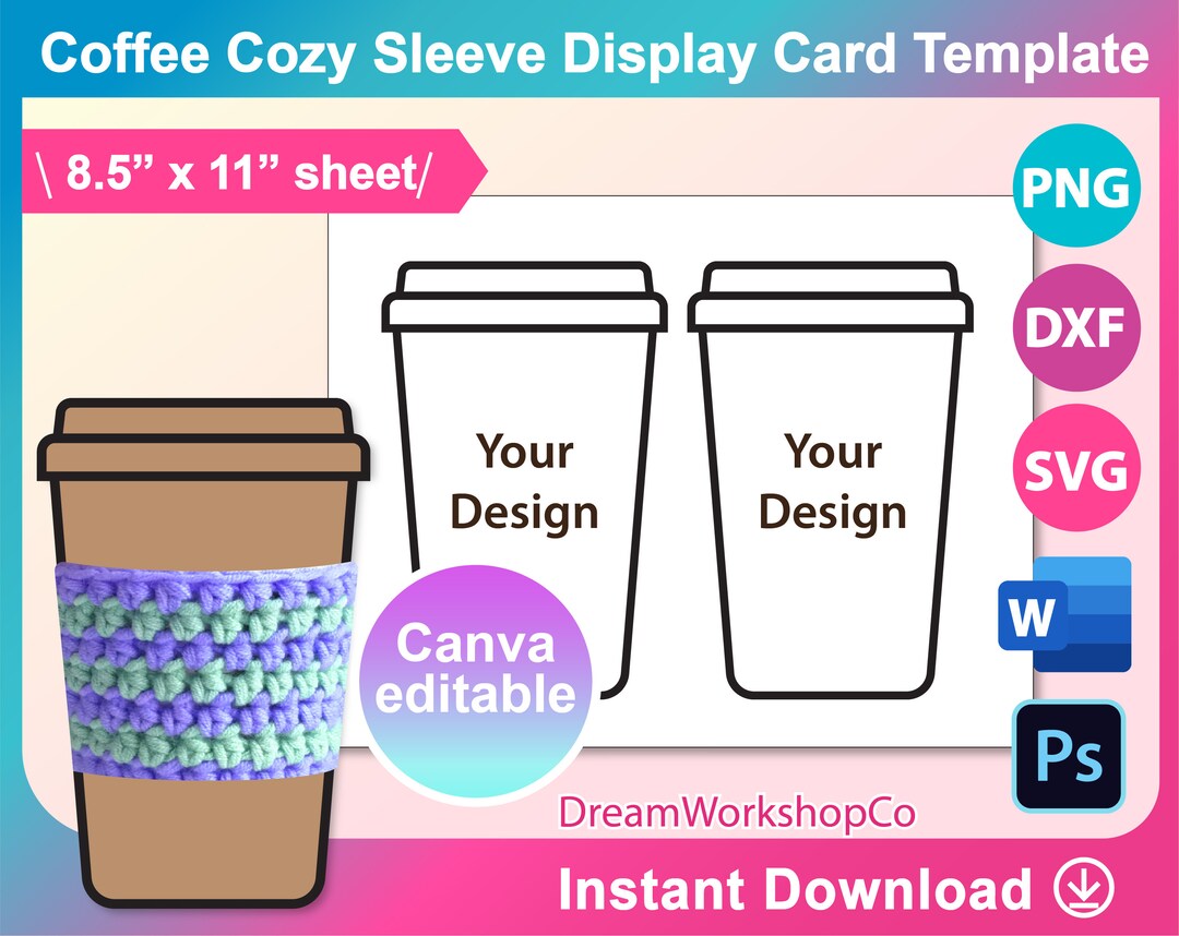 Coffee Cozy Display Template, Coffee Cozy Sleeve Display Template, SVG ...