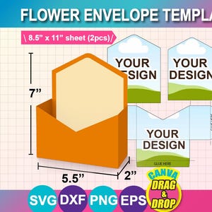 Sjabloon bloemenenvelop, canva, SVG, Png, PSD, DIY Papercraft (digitale download)