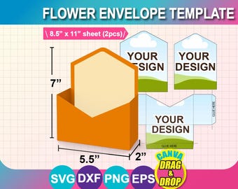 花の封筒テンプレート、Canva、SVG、Png、PSD、DIYペーパークラフト（デジタルダウンロード）